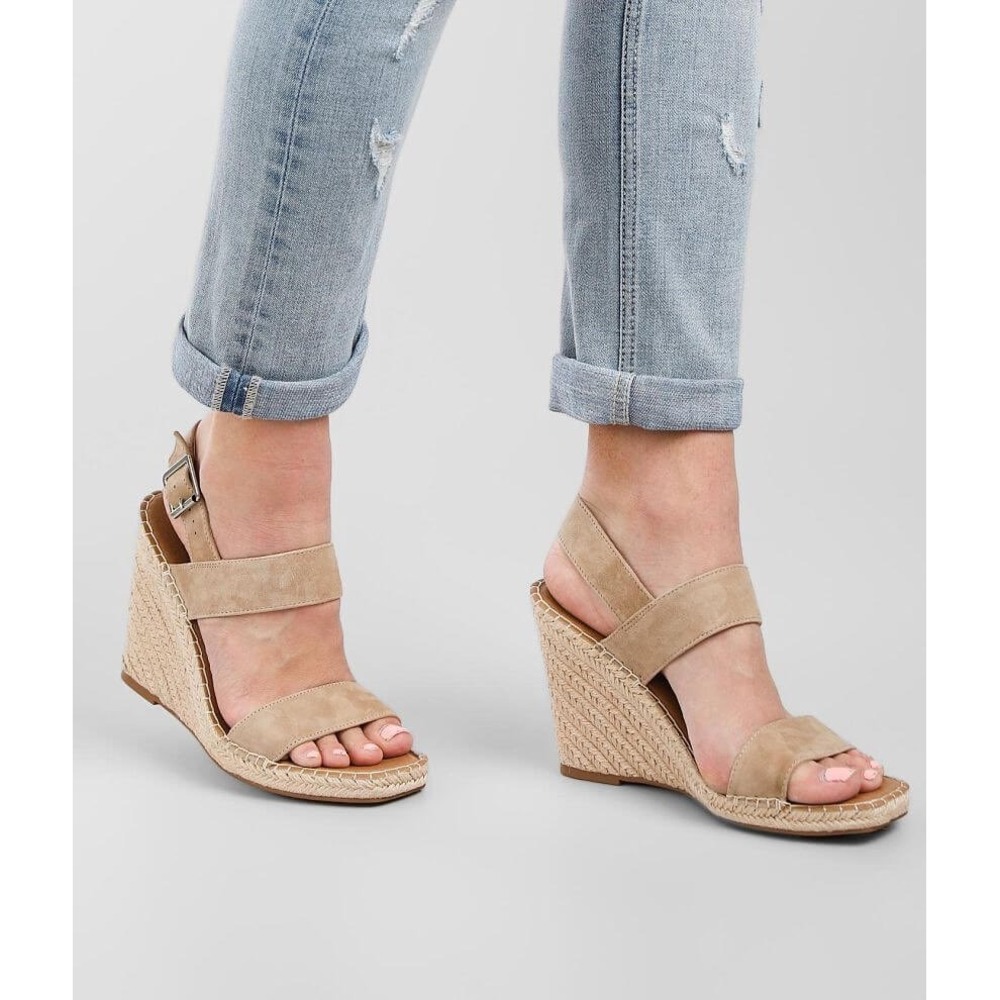 Steve Madden URI Tan Suede Espadrille Wedge Sandals Square Toe Womens 10M - Picture 2 of 8